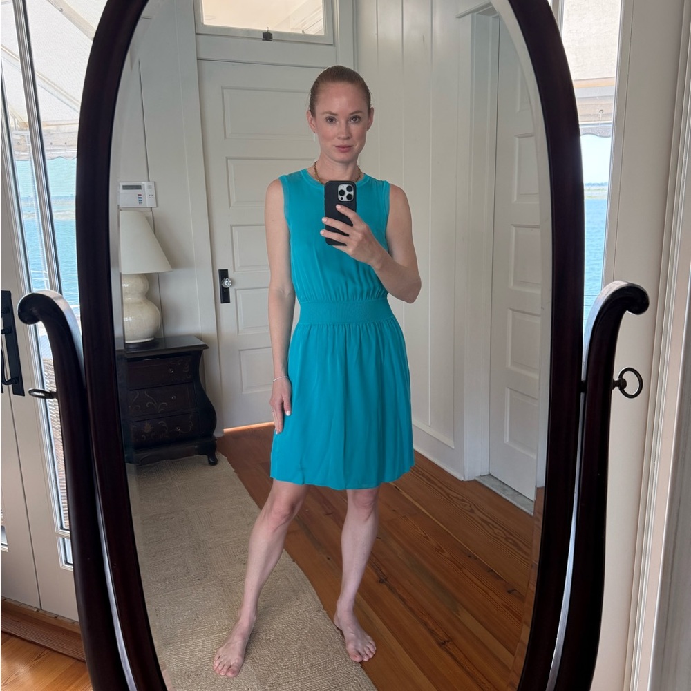Theory Blue Pleated Midi Sundress